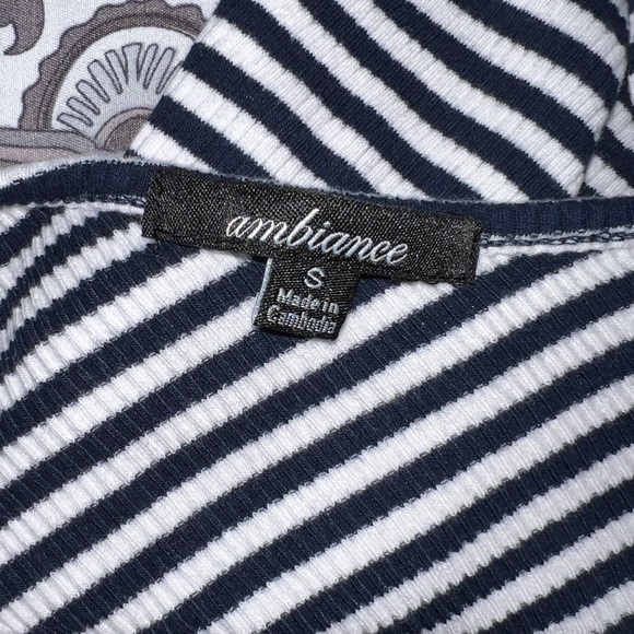 Blue and white striped crop top that goes to the top of your belly button. - Picture 3 of 3